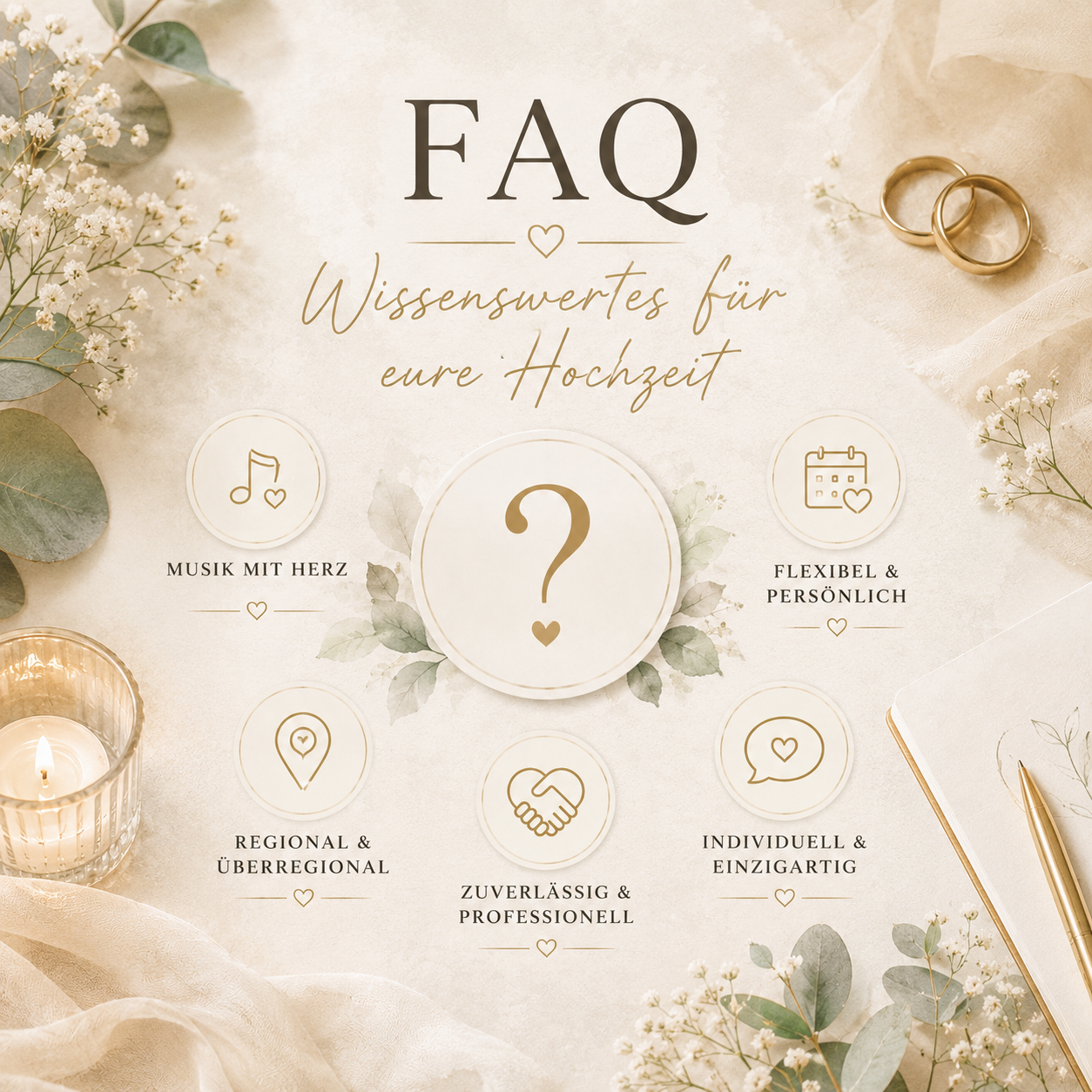 Häufige Fragen zur Hochzeit Dekoratives FAQ-Bild für Hochzeitssänger in Dresden und Sachsen