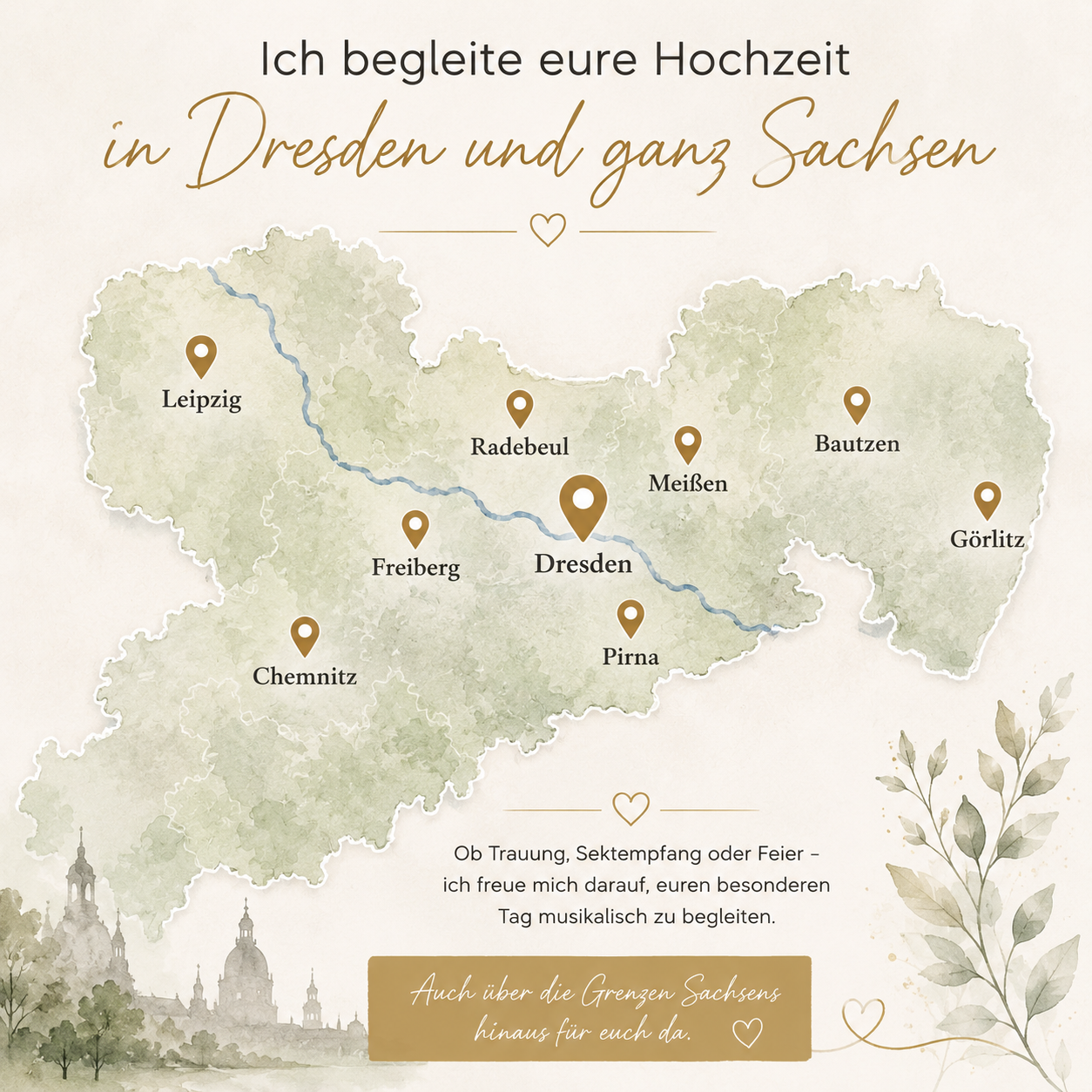 Einsatzgebiet Sachsen Übersichtskarte mit Dresden, Leipzig, Chemnitz, Bautzen, Meißen, Görlitz und Freiberg